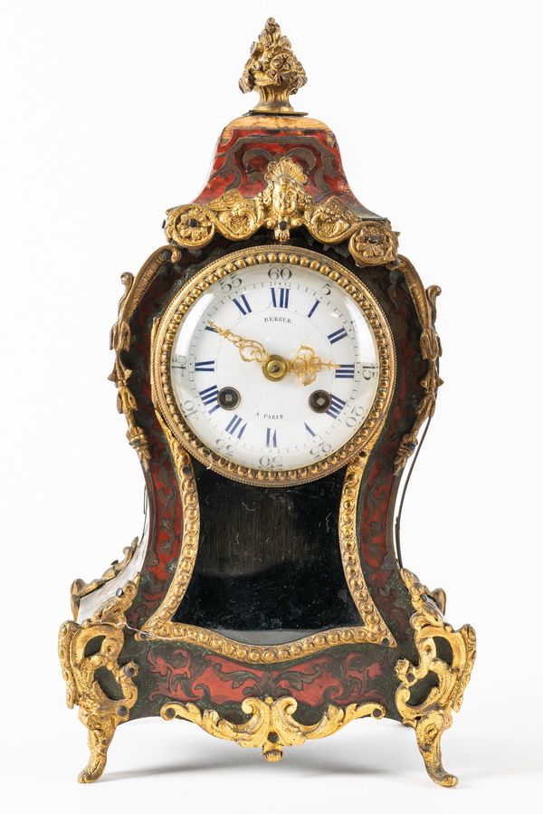 A FRENCH GILTMETAL-MOUNTED BOULLE MANTEL CLOCK