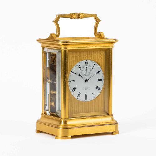 A FINE AND RARE ENGLISH STRIKING AND REPEATING CHRONOMETER CARRIAGE CLOCK
