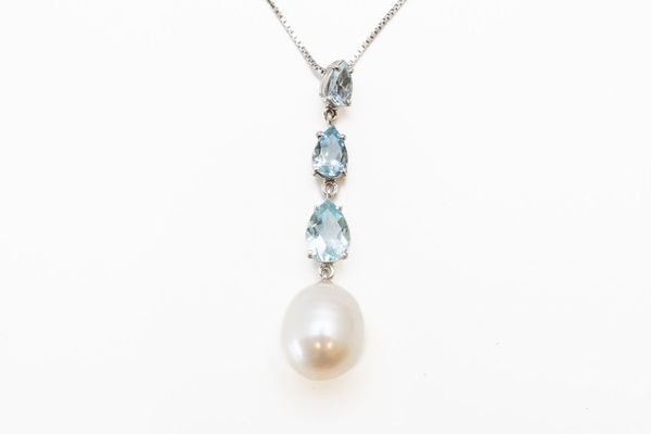 A PEARL AND AQUAMARINE PENDANT NECKLACE (2)