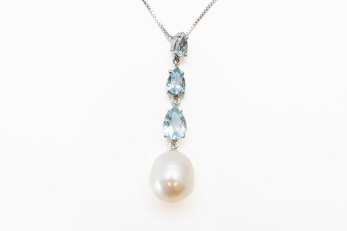 A PEARL AND AQUAMARINE PENDANT NECKLACE (2)