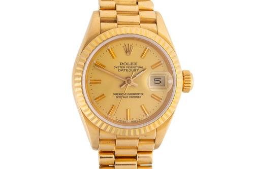 A ROLEX OYSTER PERPETUAL DATE 18CT GOLD REF 69178 WATCH