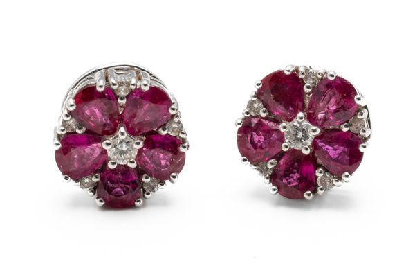 A PAIR OF RUBY AND DIAMOND EARRINGS