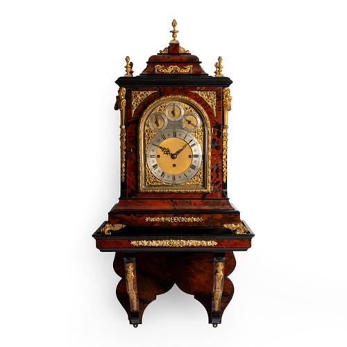 AN IMPRESSIVE LARGE 10 BELL FIVE GONG QUARTER-CHIMING GILTMETAL-MOUNTED TORTOISESHELL-VENEERED BRACKET CLOCK AND BRACKET