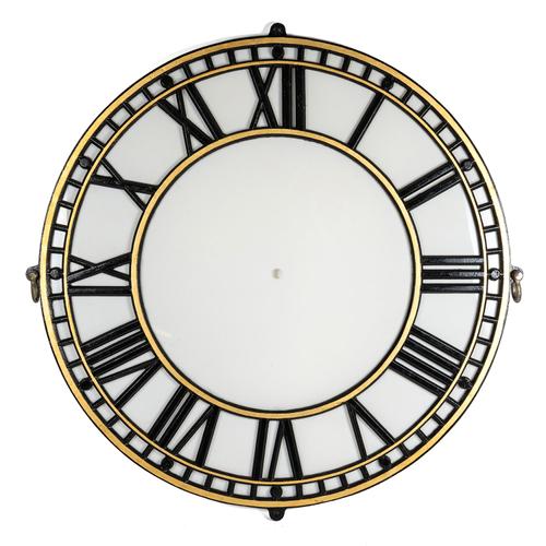 A LARGE CAST-IRON AND PERSPEX TURRET CLOCK DIAL