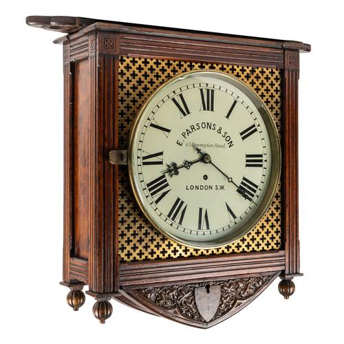 AN OAK-CASED DOUBLE DIALLED FUSÉE HANGING TIMEPIECE