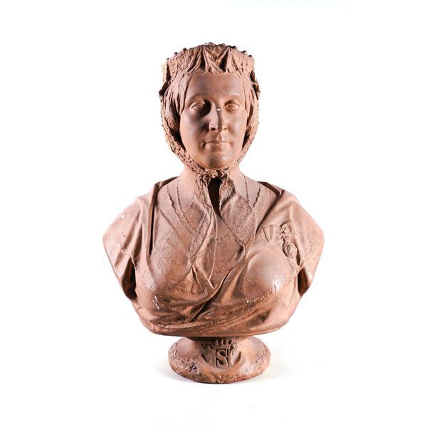 A  VICTORIAN PLASTER LIBRARY BUST OF THE DUCHESS OF SUTHERLAND CAST AFTER A MODEL BY MATTHEW NOBLE R.A.