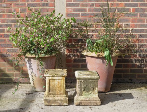 A PAIR OF TERRACOTTA CIRCULAR GARDEN POTS (4)