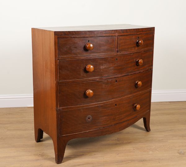 A 19TH CENTURY MAHOGANY BOW-FRONTED FIVE DRAWER CHEST