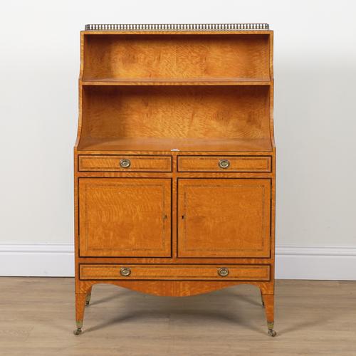 AN EDWARDIAN SATINWOOD WATERFALL BOOKCASE CABINET