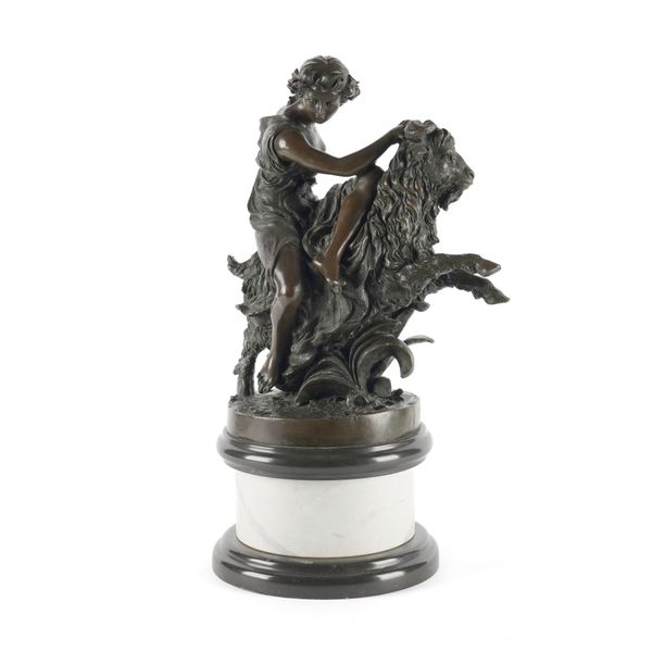 AFTER CLAUDE MICHEL CLODION (1738-1814): A BRONZE GROUP OF A BACCHANIAL GOAT AND NYMPH