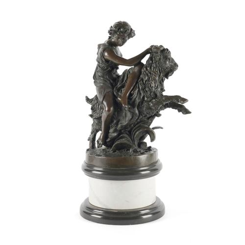 AFTER CLAUDE MICHEL CLODION (1738-1814): A BRONZE GROUP OF A BACCHANIAL GOAT AND NYMPH
