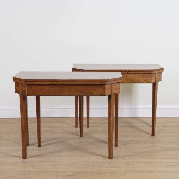 A PAIR OF GEORGE III LINE INLAID MAHOGANY TEA TABLES (2)