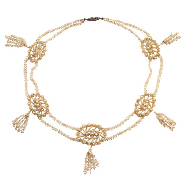 A SEED PEARL AND MOTHER-OF-PEARL NECKLACE