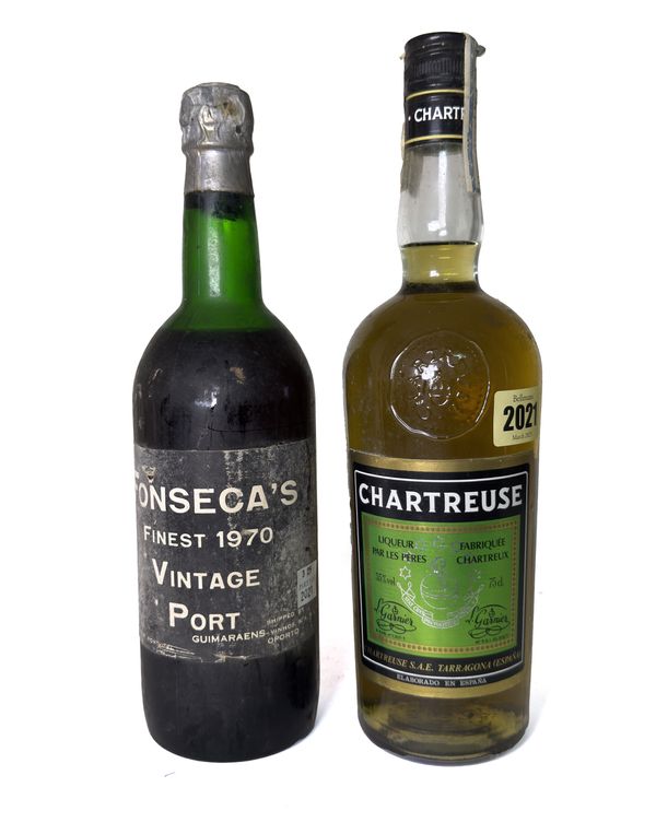 ONE BOTTLE CHARTREUSE, ONE BOTTLE FONSECA 1970 AND FOUR BLANDY'S FIVE YEAR OLD MADERIA MINIATURES