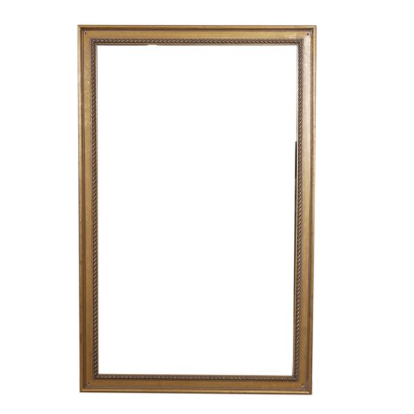 A LARGE MODERN GILT FRAMED RECTANGULAR WALL MIRROR