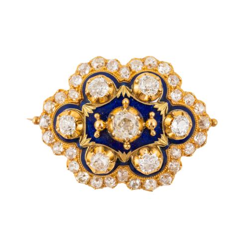 A DIAMOND AND ENAMEL BROOCH