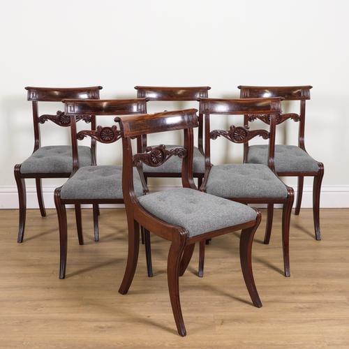 WITHDRAWN A SET OF SIX REGENCY MAHOGANY BAR BACK DINING CHAIRS (6)