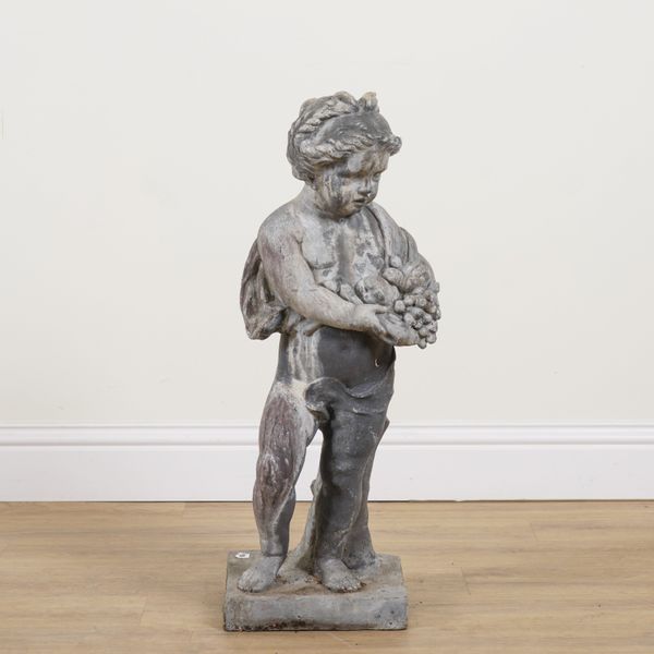 AN ENGLISH LEAD FIGURE OF A PUTTO OR INFANT BACCHANTE