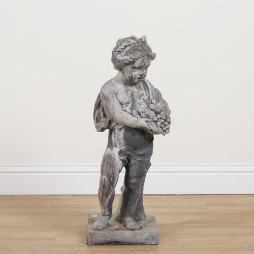 AN ENGLISH LEAD FIGURE OF A PUTTO OR INFANT BACCHANTE