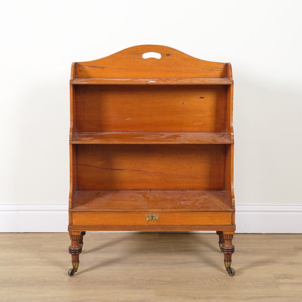 A 19TH CENTURY TEAK THREE TIER WATERFALL BOOKCASE
