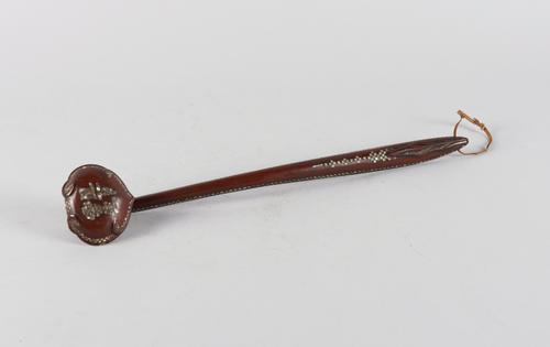 A CHINESE LACQUERED WOOD AND MOTHER OF PEARL INLAID RUYI SCEPTRE