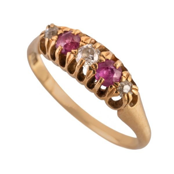 A RUBY AND DIAMOND FIVE STONE RING