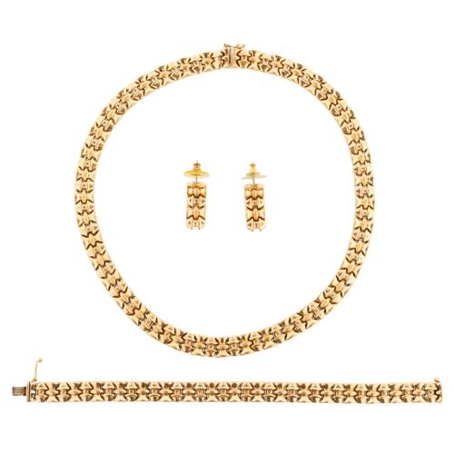 A 14CT GOLD FANCY LINK SUITE (4)