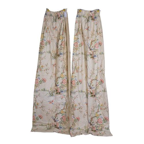 TWO PAIRS OF CREAM CURTAINS DECORATED WITH BIRDS AND FLOWERS (7)