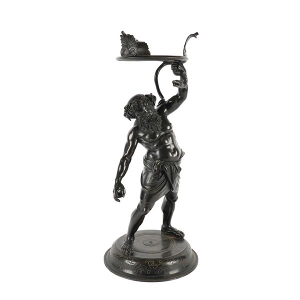 AFTER THE GRAND TOUR: AN ITALIAN BRONZE FIGURE OF SILENUS WRESTLING A SERPENT