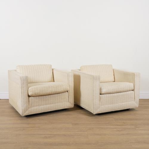 FOUNDERS FURNITURE INC; A PAIR OF SQUARE BACK ARMCHAIRS (2)