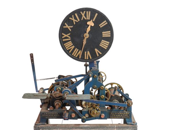 A BLUE-PAINTED CAST-IRON STRIKING TURRET CLOCK