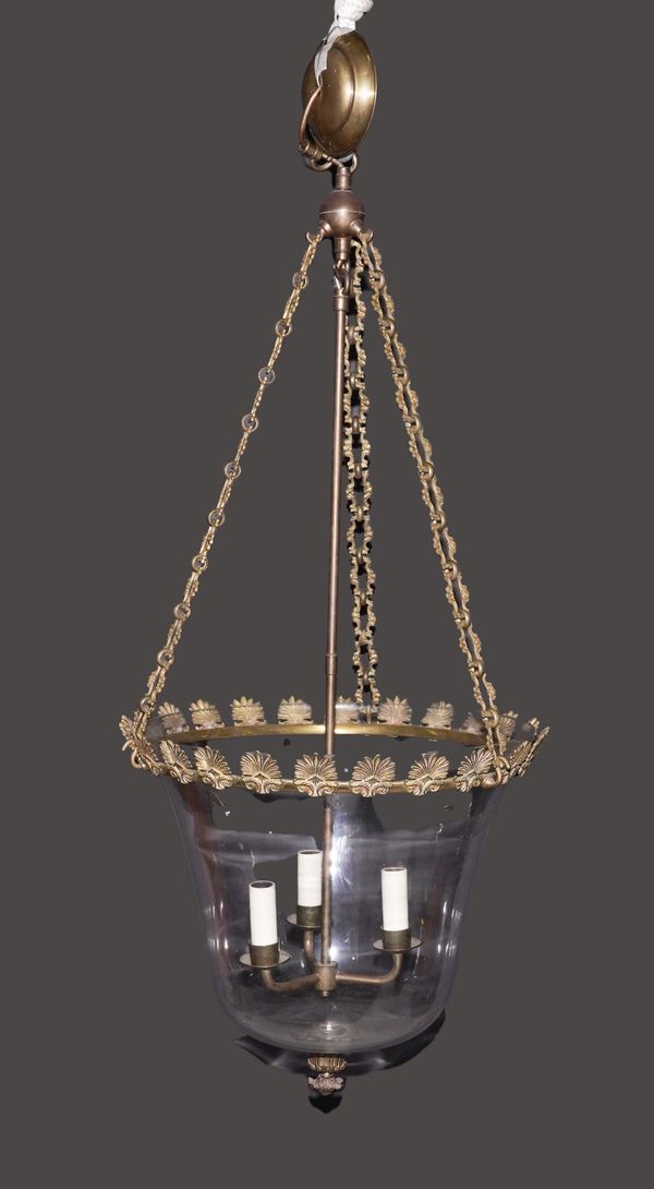 A REGENCY STYLE GILT-METAL MOUNTED HANGING LIGHT