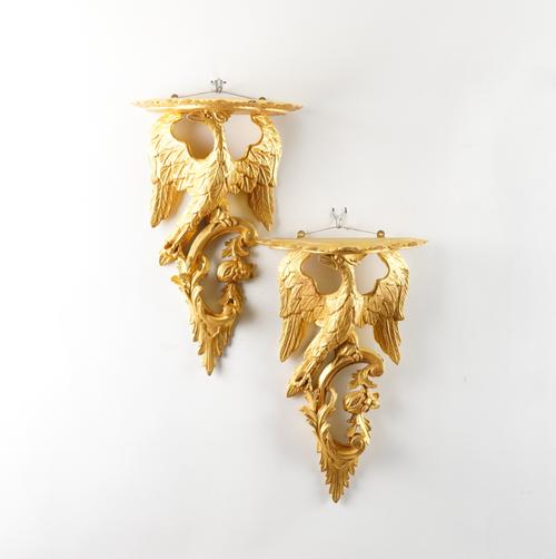 A PAIR OF GEORGE II STYLE  GILTWOOD EAGLE WALL BRACKETS (2)