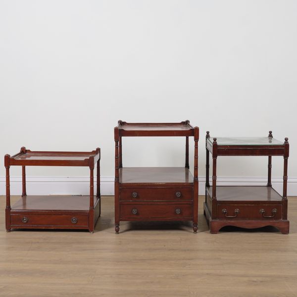 A GROUP OF THREE REGENCY STYLE MAHOGANY TWO TIER LOW SIDE TABLES (3)