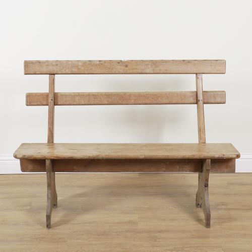 A 19TH CENTURY PINE BAR BACK BENCH