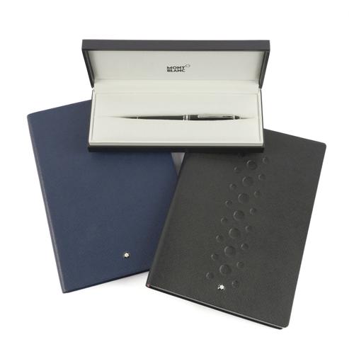 MONT BLANC: A BALLPOINT PEN, TWO LEATHER NOTEBOOKS AND TWO ROLEX ITEMS (5)