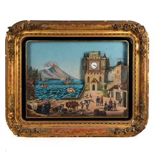 A RARE AND UNUSUAL FRENCH AUTOMATA, MUSICAL STRIKING PICTURE WALL CLOCK