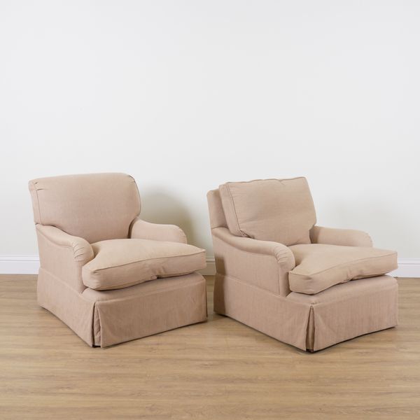 A MODERN BEIGE UPHOLSTERED HAND MADE THREE PIECE SUITE (3)