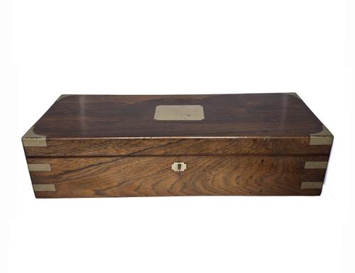 A BRASS MOUNTED ROSEWOOD DRAWING INSTRUMENT BOX