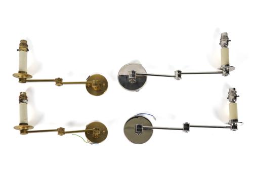 VAUGHAN DESIGNS: A PAIR OF CHROME-PLATED AND A PAIR OF BRASS HINGED WALL LIGHTS  (4)