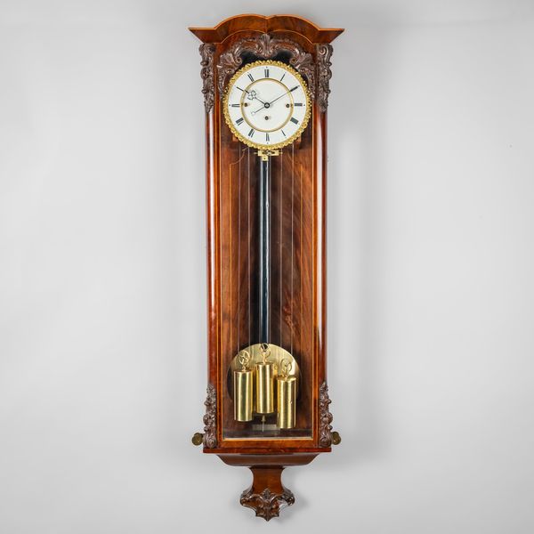 A VIENNESE MAHOGANY AND BOXWOOD LINE-INLAID QUARTER STRIKING WALL REGULATOR