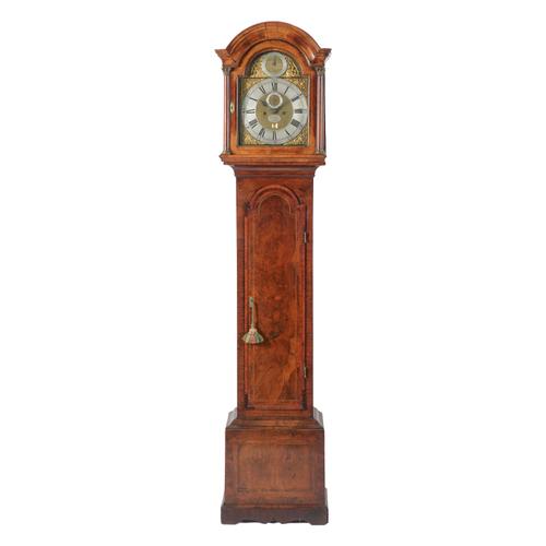 A LATE GEORGE II WALNUT, CROSSBANDED AND CHEQUER-STRUNG LONGCASE CLOCK