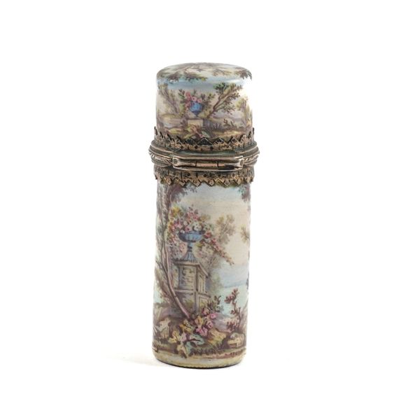A VIENNESE STYLE SILVER MOUNTED SCENT/PERFUME BOTTLE