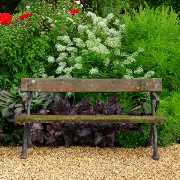 A 19TH CENTURY NATURALISTIC CAST WOODEN SEATED BENCH (3)