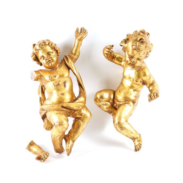 TWO CARVED GILTWOOD CHERUBS (2)