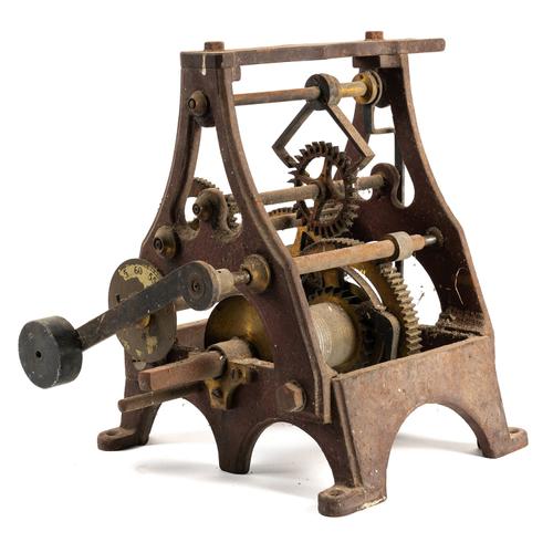 A SMALL BURGUNDY-PAINTED TURRET TIMEPIECE