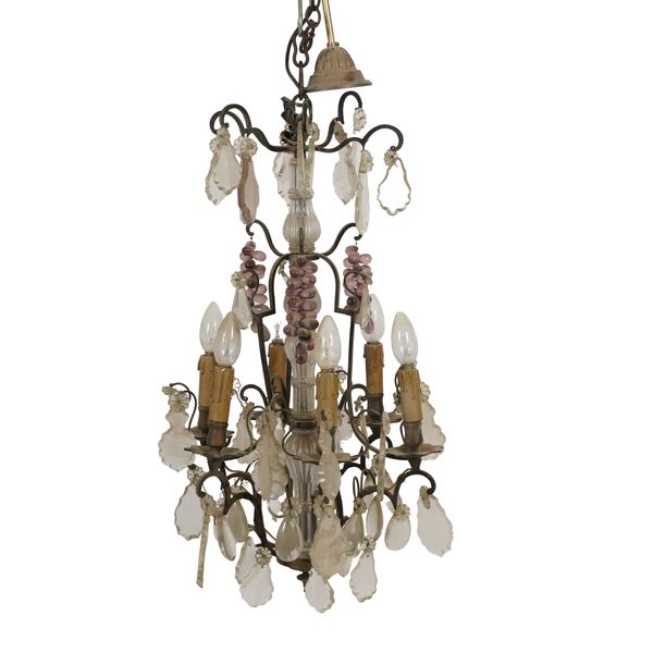 A LOUIS XVI STYLE CARTOUCHE SHAPED SIX LIGHT CHANDELIER