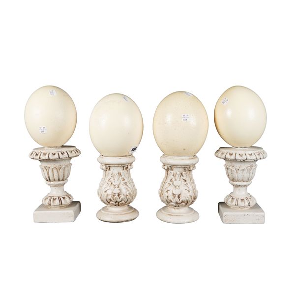 FOUR MOUNTED OSTRICH EGGS (4)
