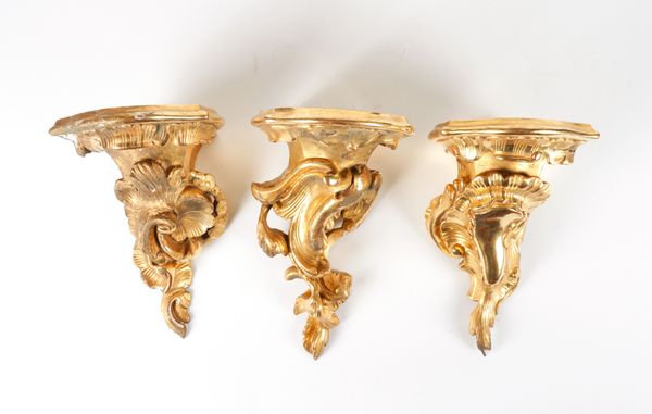 THREE ROCOCO STYLE GILTWOOD WALL BRACKETS (3)