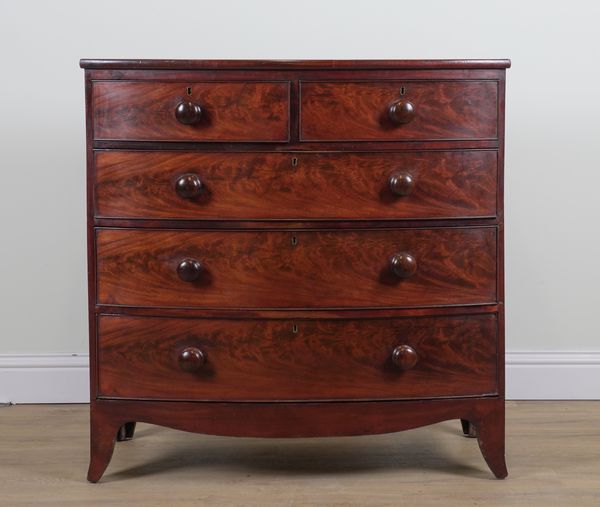 A LATE REGENCY MAHOGANY BOWFRONT FIVE DRAWER CHEST